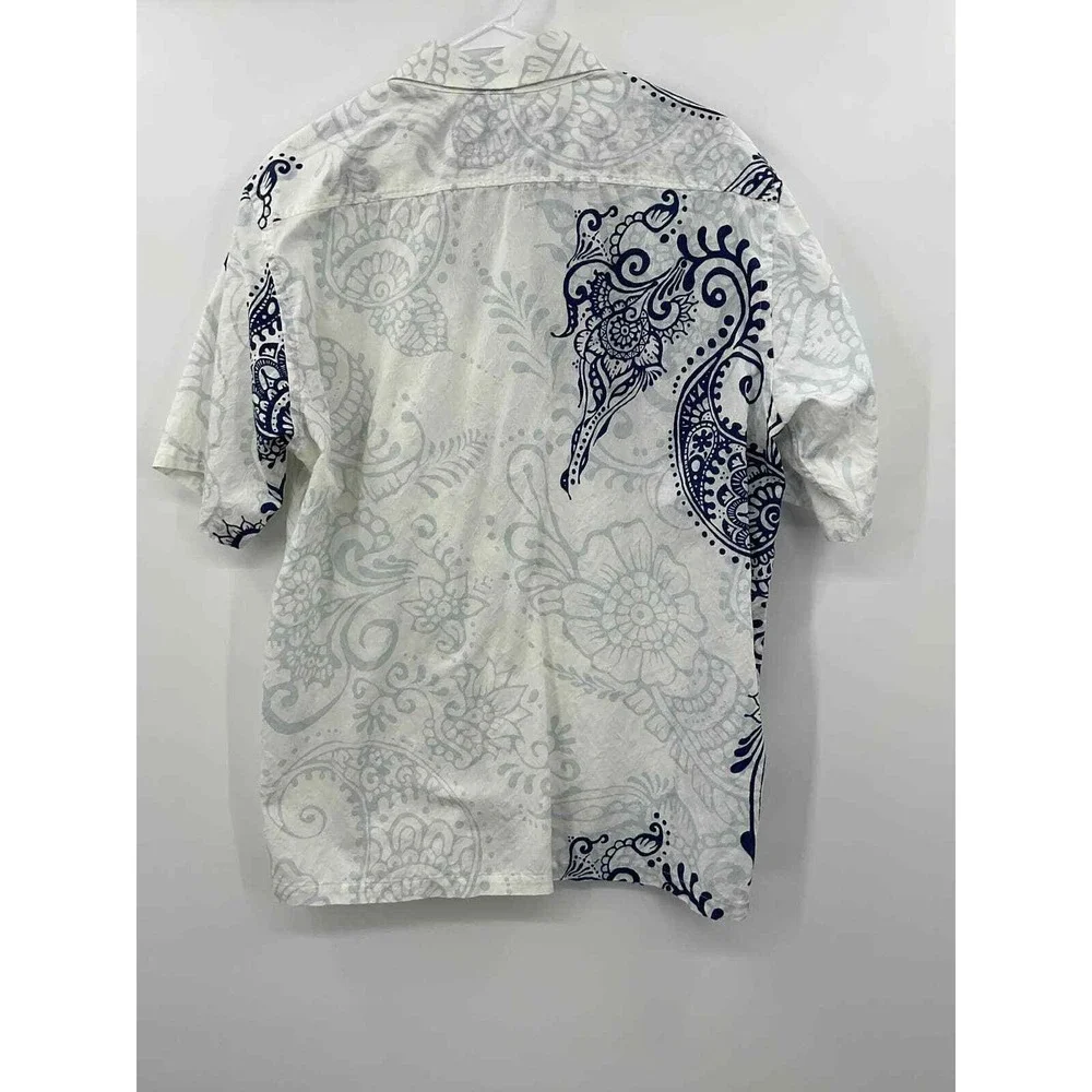 Majun Japan Mens 3L Short Sleeve Paisley Floral Jacquard Button Down Shirt White